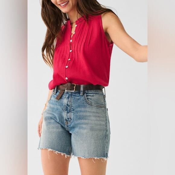 Faherty Willa Sleeveless Tank Top Button up XS Ruffle Collar Pink Boho Fall Soft - Picture 1 of 8